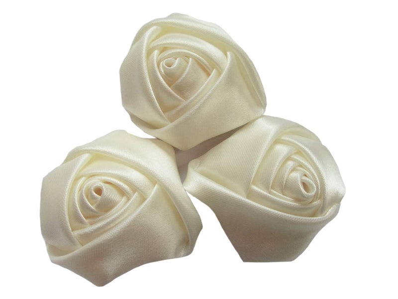 YYCRAFT Pack of 20 Satin 4d Rose 2" Craft Wedding Bride Bouquet Rose Flower-Ivory - Image 2